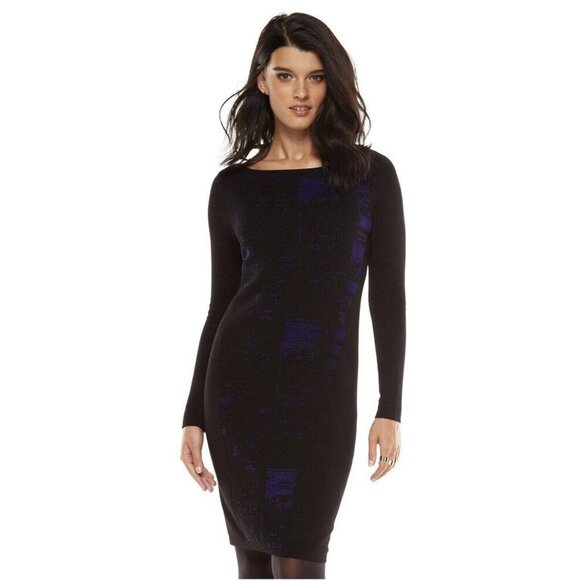 Elie Tahari Design by Nation Sweater Dress Chenille Mix Knit Black Blue Combo - Picture 2 of 12